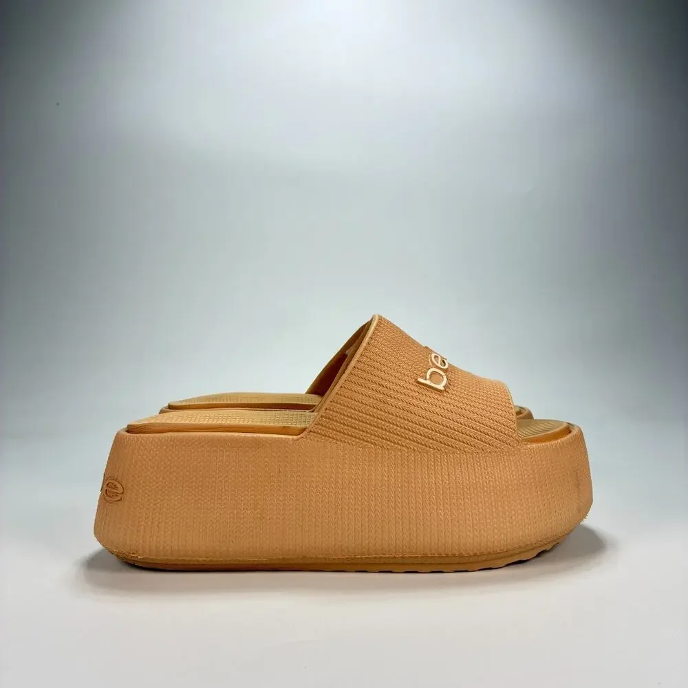 Bebe Plushy Natural Comfort Casual Slip On Platform Slide Sandals Women's Size 6